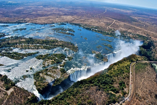 Aerial shot of Victoria Falls ZimbabweZambia  x-post from rAerialPorn