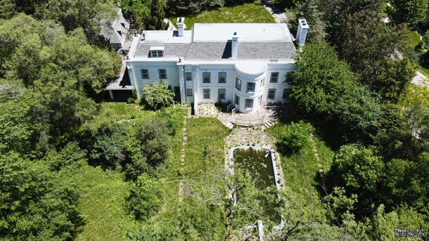 Aerial View of an Abandoned Colonial Style Mansion in Toronto Ontario 