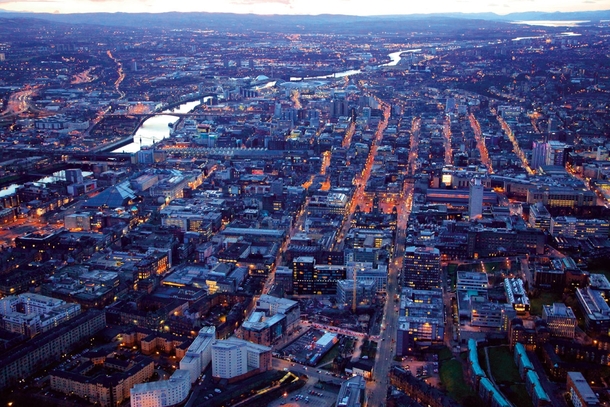 Aerial View of Glasgow at Dusk 