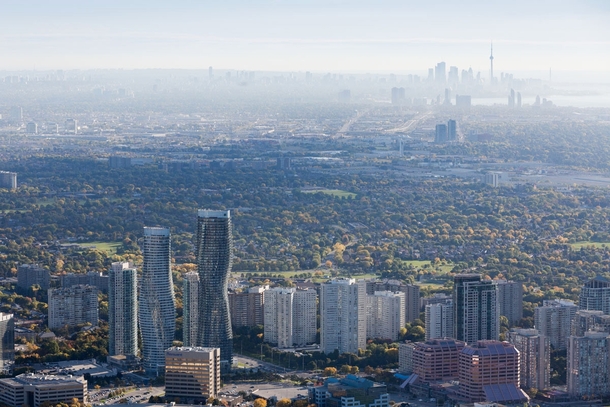 Aerial view of Mississauga and neighbouring Toronto x-post from rToronto 