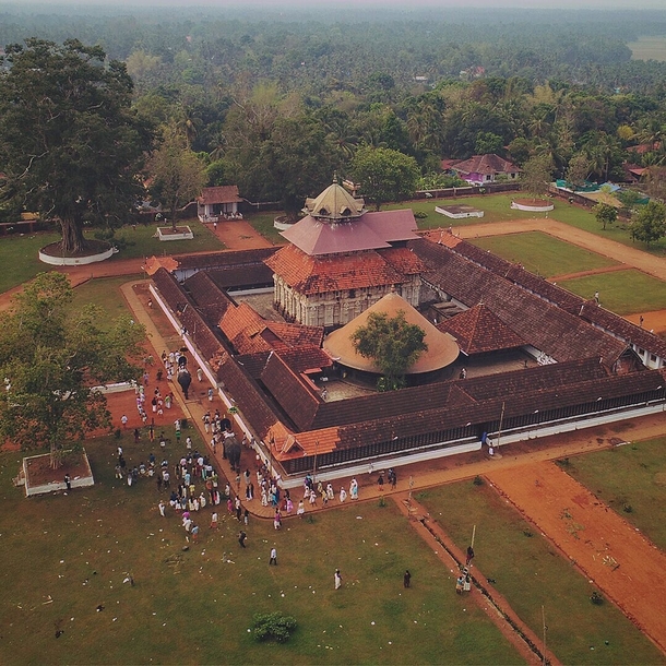 Aerial view of Peruvanam Mahadev Temple Kerala India