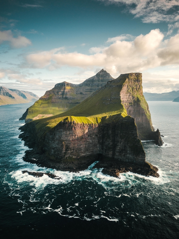 Aerial view of the Island of Kalsoy Faroe Islands 