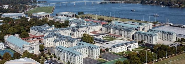 Aerial view of the US Naval Academy building Annapolis MD