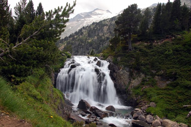 Aigualluts Cascade in Benasque Valley of the Pirineo Mountains in Spain  x 