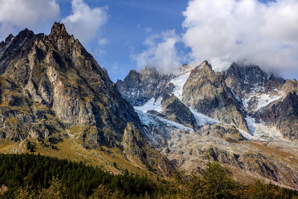 Aiguilles Marbres a tight group of rocky spires that form the border between France and Italy - part of the Mont Blanc Massif 