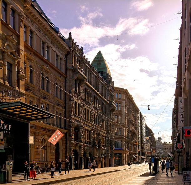Aleksanterinkatu the main shopping street in Helsinki Finland 