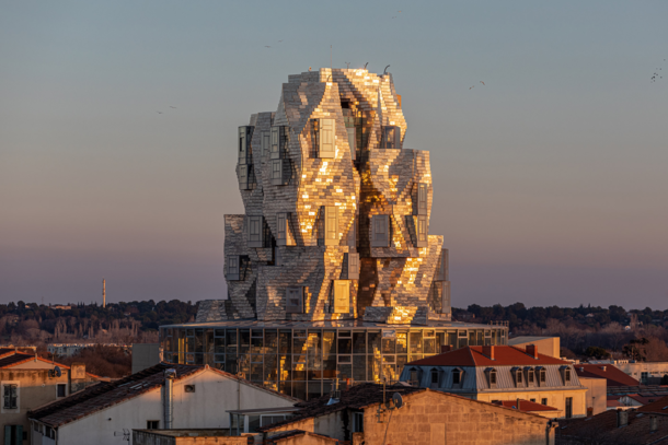 Aluminium-clad -metre-high Luma Arles arts tower designed by Frank Gehry in the French city of Arles