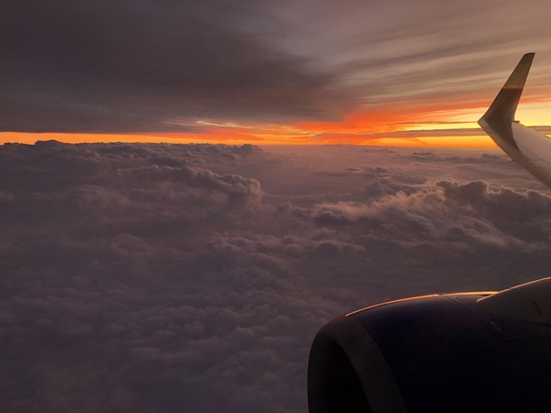 Amazing sunset from my plane window taken last week while passing somewhere over Louisiana or Alabama