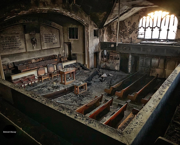 An abandoned and burned church in Detroit MI