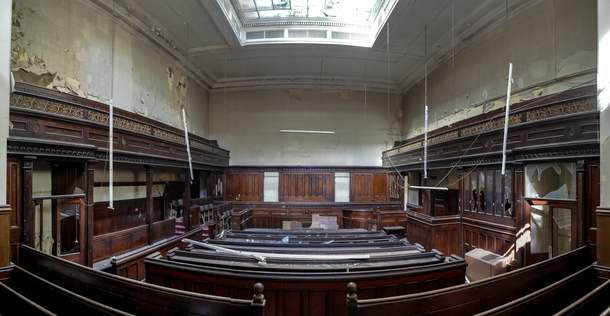 An abandoned Crown Court courtroom Sheffield UK 