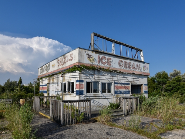 An abandoned ice cream shack down the shore
