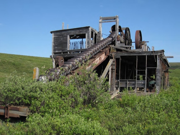 An abandoned mining dredge near historic Utica gold camp Seward Peninsula Alaska 