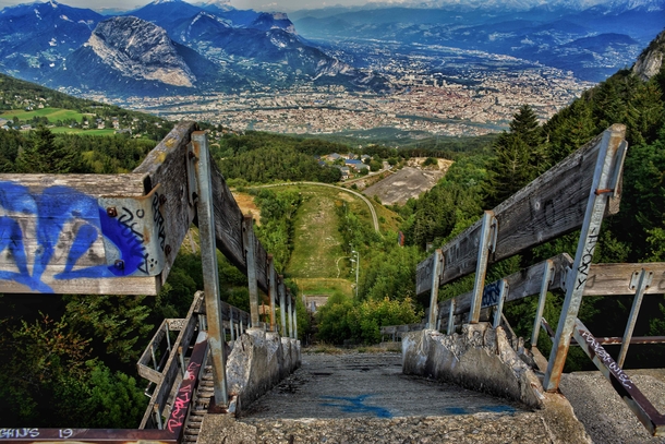An abandoned Olympic Ski Jump in the Alps video in comments