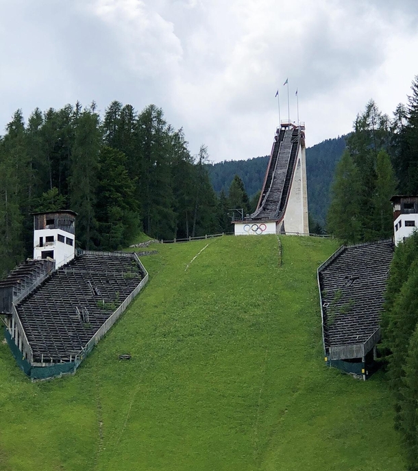 An abandoned ski jump from the  Winter Olympics held in Cortina dAmpezzo Italy Sorry for the quality I took it on my phone