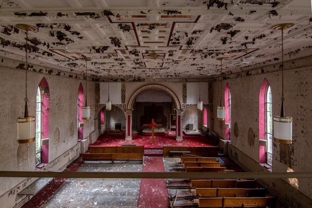 An abandoned small-town church decaying away