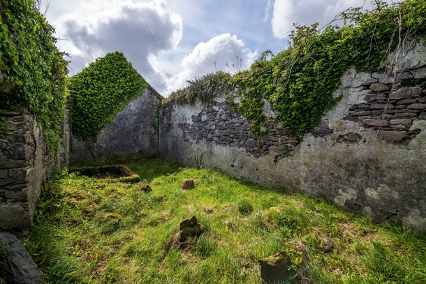 An abandoned stone church in Ireland locals began burying loved ones within the structure as they believed it would help guide their spirits to heaven OC