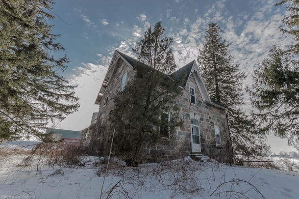 An abandoned stone house on an Ontario Canada backroad See comments for a link to video OC -   