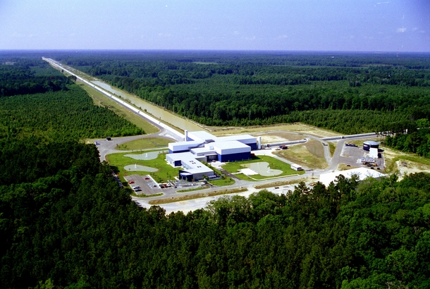 An aerial view of a Laser Interferometer Gravitational-wave Observatory LIGO Livingston Laboratory detector site 