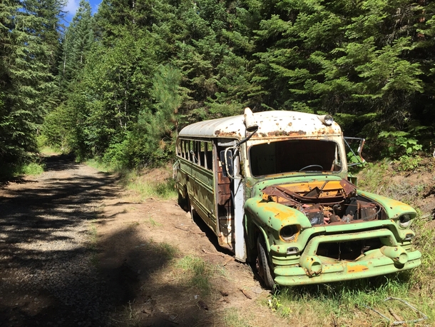 An old forest service bus in the Idaho Wilderness 