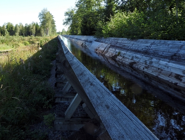 An old timber flume thats no longer in use near lgsjn Gvle Sweden 