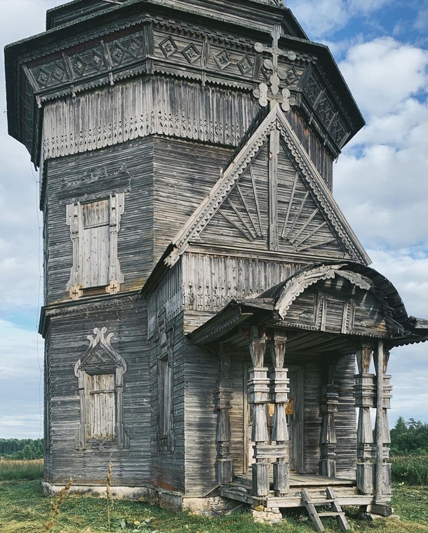 Ancient wooden church Krasnaya Lyaga Russia It was built in 