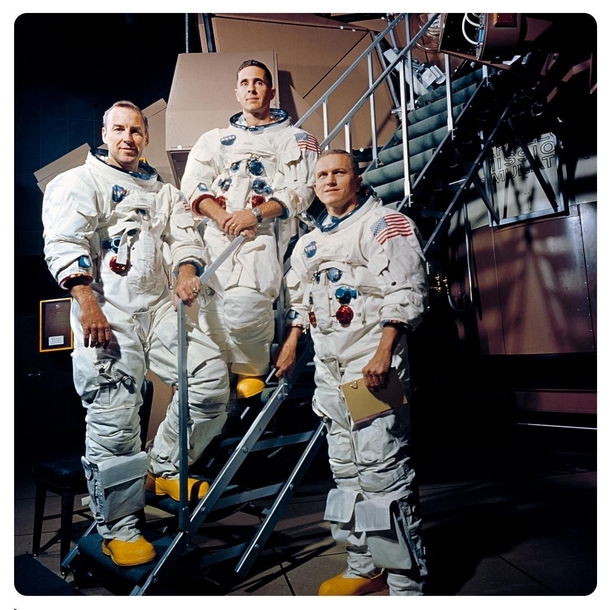 Apollo  tribute   years ago tomorrow these  guys became the first humans to travel beyond low Earth orbit see Earth as a whole planet and enter the gravity well of another celestial body  Picture by NASA 