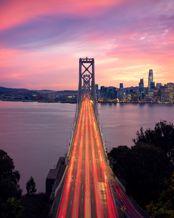 Approaching the City by the Bay San Francisco during a colorful sunset