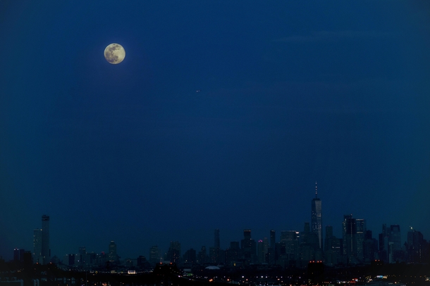 April Super moon above the New York Skyline 