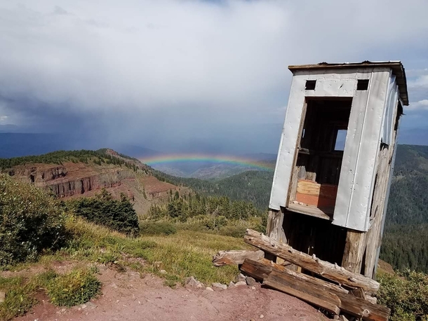Aptly named The Loo with a View at ft elevation near abandoned silver mine and outpost Dated s to early s Colorado 