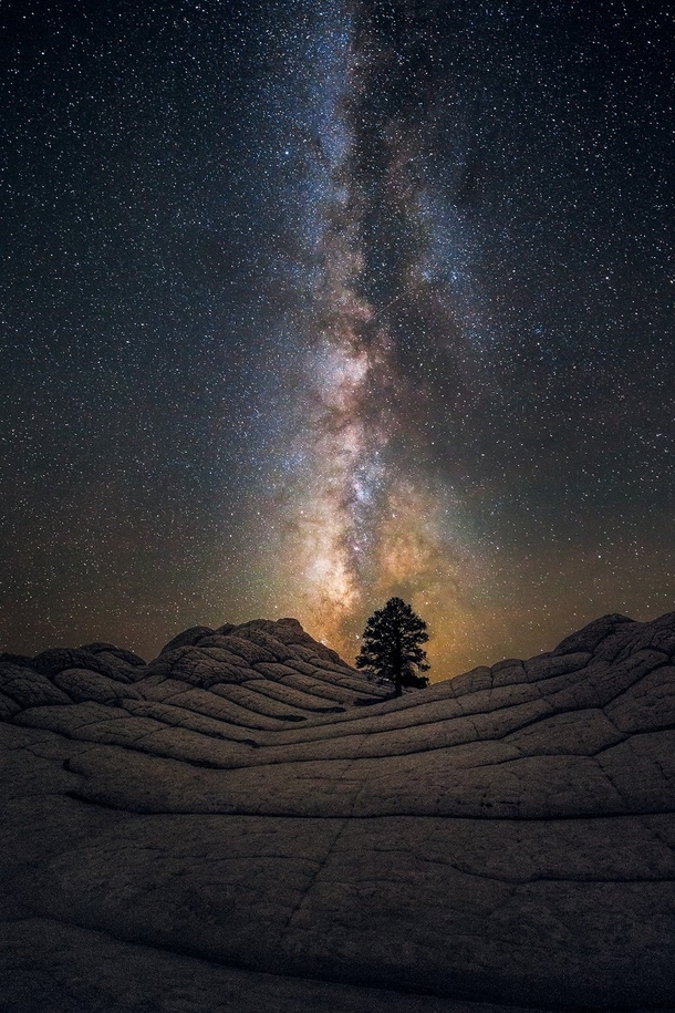 Arizonas Vermillion Cliffs under an amazing starry night sky  by Jared Warren