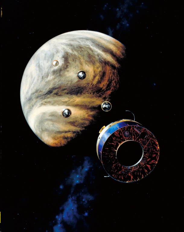 Artists impression of Pioneer Venus approaching its target 