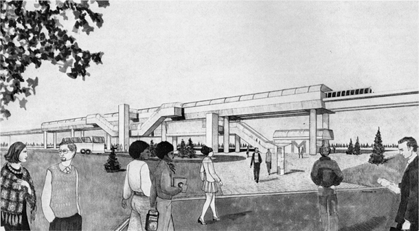 Artists rendering from  of a planned rapid transit station at the University at Buffalo  years later the extension of Buffalos subway line out to UB is still just in the planning stages