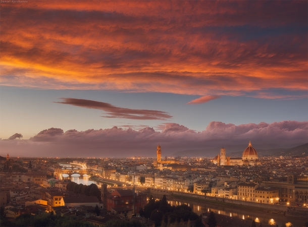 As the sun sets over Florence Italy 