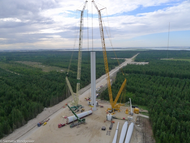 Assembly of Siemens SWT-- wind turbine  sterild Testcenter Denmark