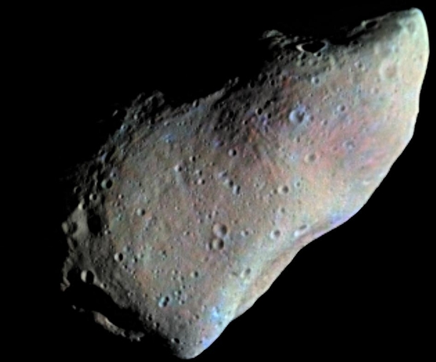 Asteroid  Gaspra a km-wide asteroid that rotates once every six hours Because of its irregular shape gravity is very uneven across the surface Captured by the Galileo spacecraft during its flyby in  
