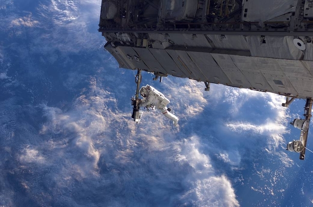 Astronaut Robert Curbeam became the first person to perform  spacewalks on a single mission - Picture by NASA 