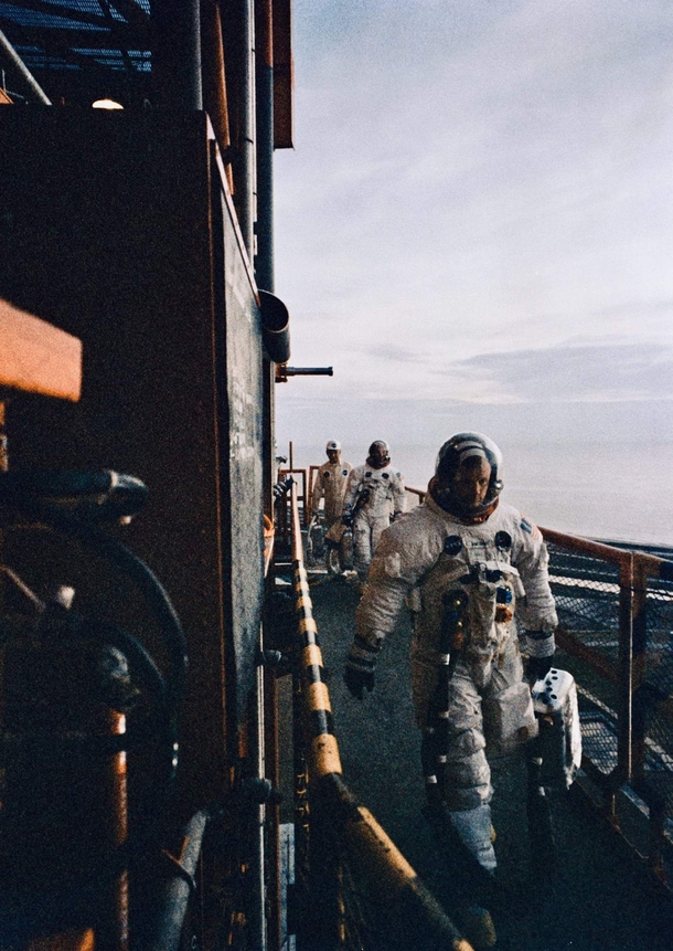 Astronauts proceeding towards Saturn V right now  years ago