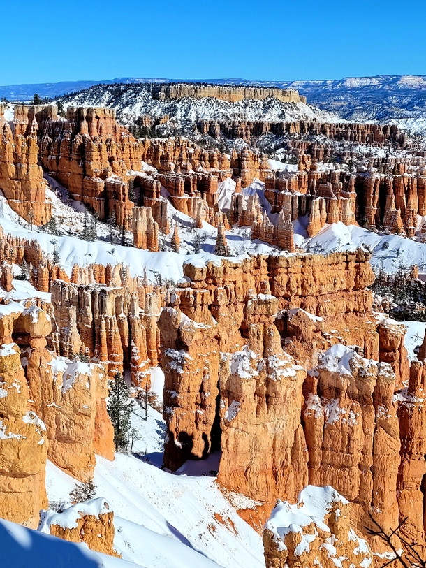 At  feet above sea-level Bryce canyon is in fact not a canyon It is formed by ice wedging where ice is slowly wedging the rocks apart to sculpt gorgeous hoodoos Winter at Bryce Canyon National Park Utah 