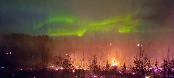 Aurora Borealis and Wild Fire Saskatchewan Canada 