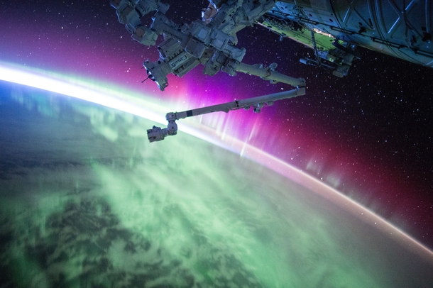 Aurora borealis below ISS