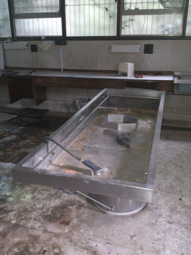 Autopsy table in abandoned Mortuary Surrey UK 