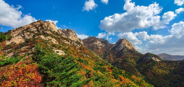 Autumn blankets the mountains in Bukhansan National Park Seoul 