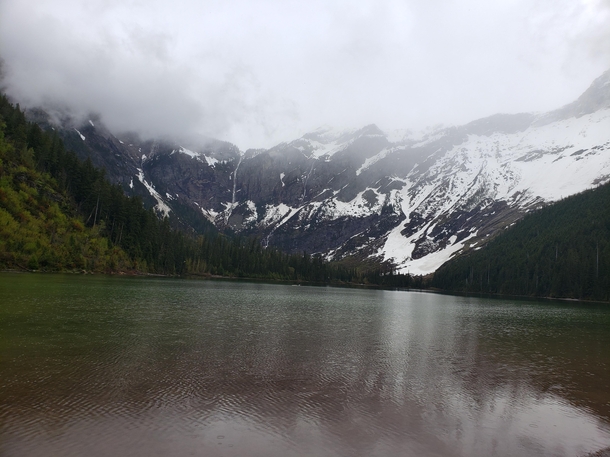 Avalanche Lake in Glacier National Park Montana on a rainy spring day xOC