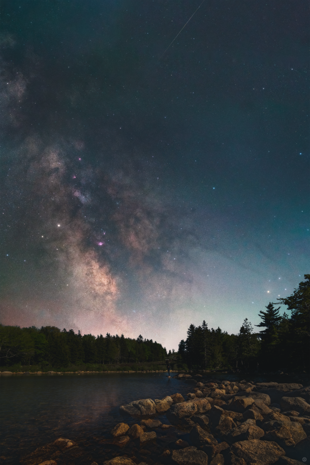 Balance in the Night - The Milky Way rises after a brilliant sunset over Acadia National Park 