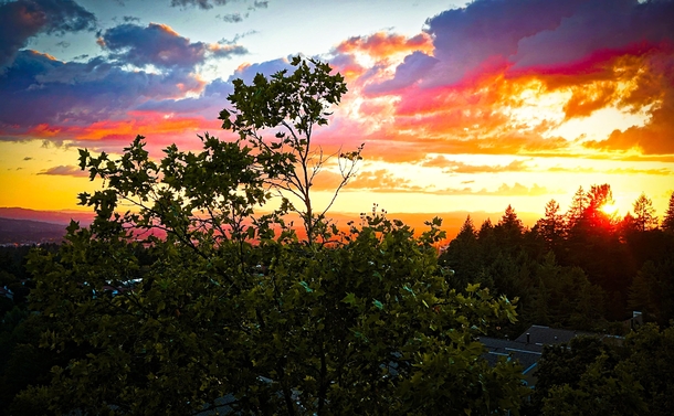 Balcony view of sunset over Portland OR