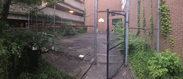 Basketball court at an abandoned hospital in Birmingham AL