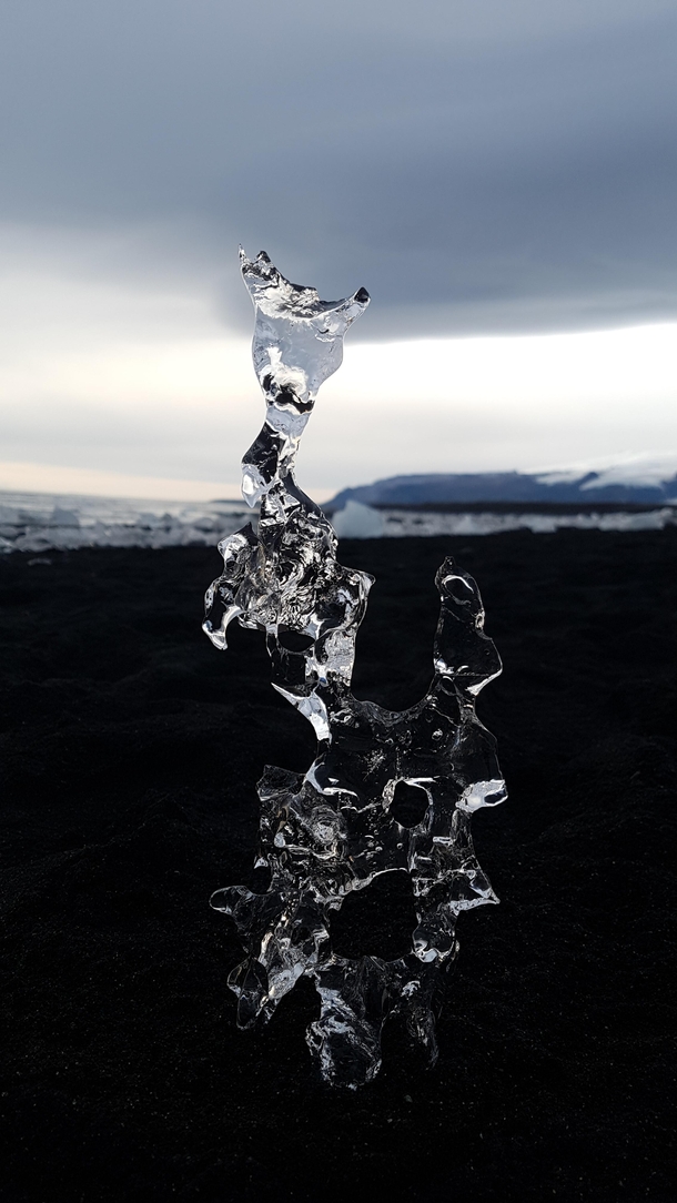 Beautiful ice formation on a glacial beach in Iceland 