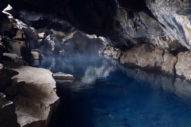 Beautiful lava cave where the Game of Thrones love scene between Jon Snow and Ygritte was filmed Grjtagj Lake Myvatn Iceland 