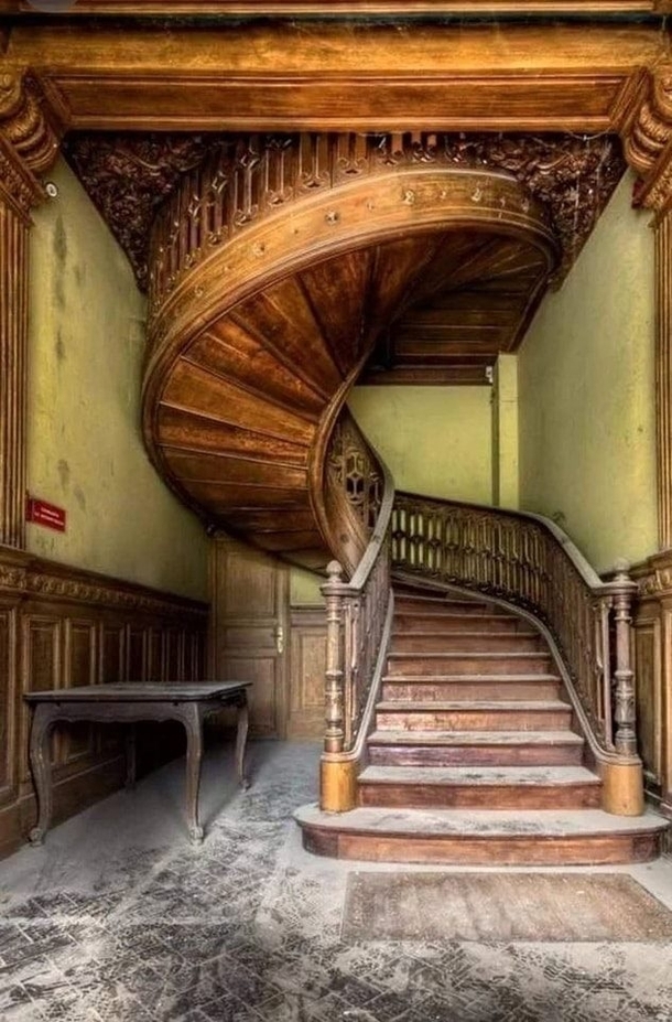 Beautiful staircase in an abandoned  year old farmhouse Missouri America 