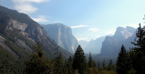 Beautiful Yosemite Valley filled with smoke